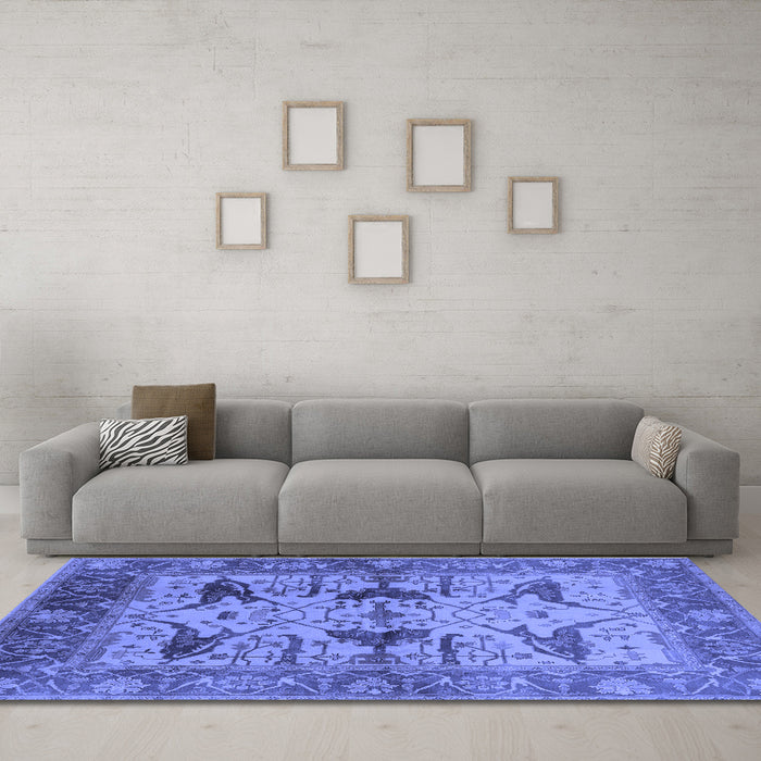 Machine Washable Oriental Blue Industrial Rug in a Living Room, wshurb539blu