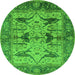 Round Machine Washable Oriental Green Industrial Area Rugs, wshurb539grn