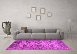 Machine Washable Oriental Pink Industrial Rug in a Living Room, wshurb539pnk