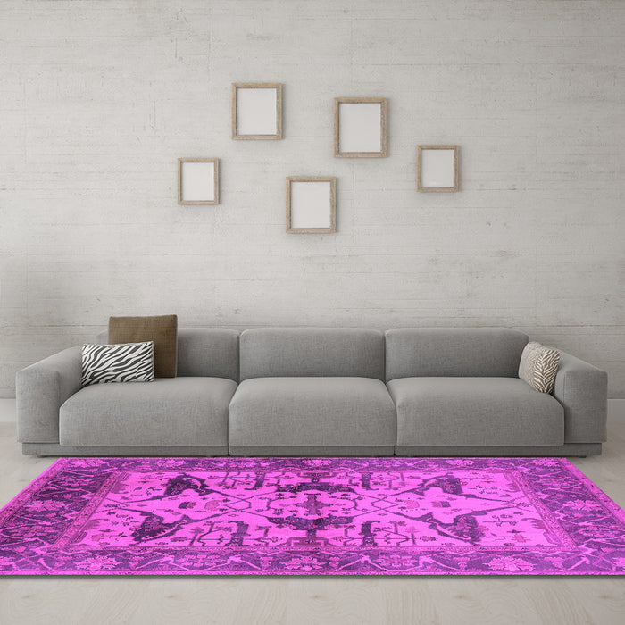 Machine Washable Oriental Pink Industrial Rug in a Living Room, wshurb539pnk