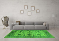 Machine Washable Oriental Green Industrial Rug, wshurb539grn