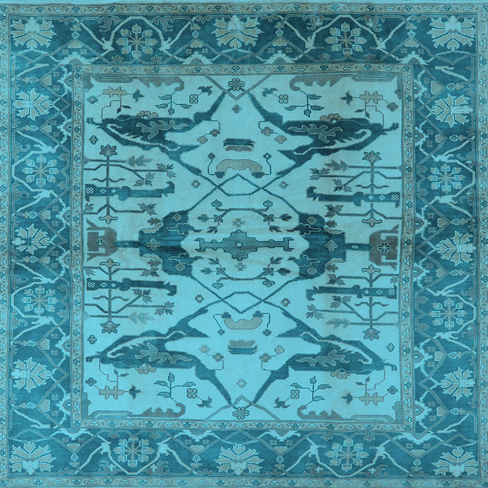Square Machine Washable Oriental Light Blue Industrial Rug, wshurb539lblu