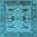 Square Machine Washable Oriental Light Blue Industrial Rug, wshurb539lblu