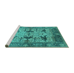 Sideview of Machine Washable Oriental Turquoise Industrial Area Rugs, wshurb539turq