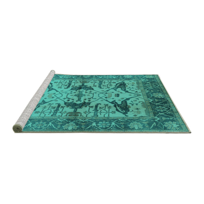 Sideview of Machine Washable Oriental Turquoise Industrial Area Rugs, wshurb539turq