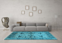 Machine Washable Oriental Light Blue Industrial Rug, wshurb539lblu