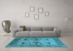 Machine Washable Oriental Light Blue Industrial Rug in a Living Room, wshurb539lblu