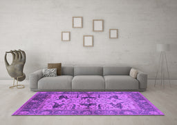 Machine Washable Oriental Purple Industrial Area Rugs in a Living Room, wshurb539pur