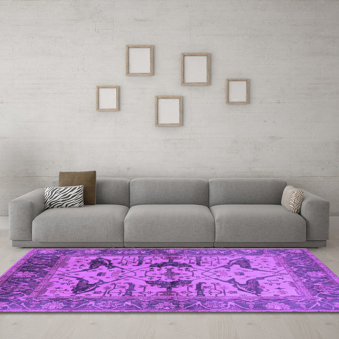 Machine Washable Oriental Purple Industrial Area Rugs in a Living Room, wshurb539pur