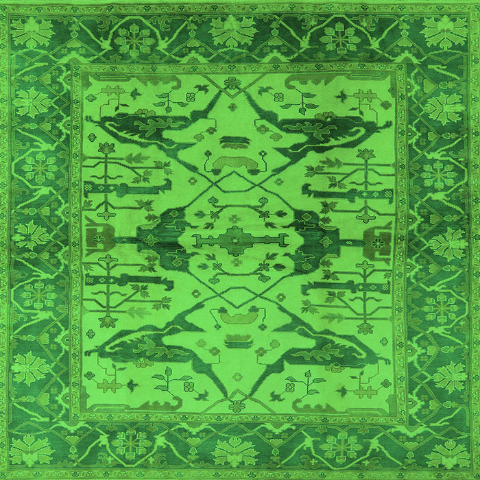 Square Machine Washable Oriental Green Industrial Area Rugs, wshurb539grn