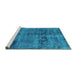 Sideview of Machine Washable Persian Turquoise Bohemian Area Rugs, wshurb540turq