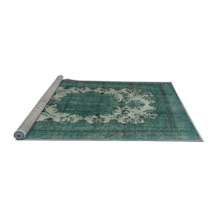 Sideview of Machine Washable Industrial Modern Cadet Blue Green Rug, wshurb541