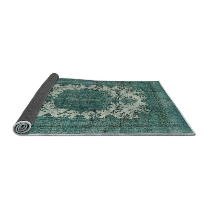 Sideview of Mid-Century Modern Cadet Blue Green Oriental Rug, urb541