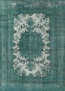 Mid-Century Modern Cadet Blue Green Oriental Rug, urb541