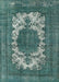 Mid-Century Modern Cadet Blue Green Oriental Rug, urb541