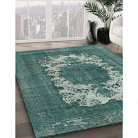 Mid-Century Modern Cadet Blue Green Oriental Rug, urb541