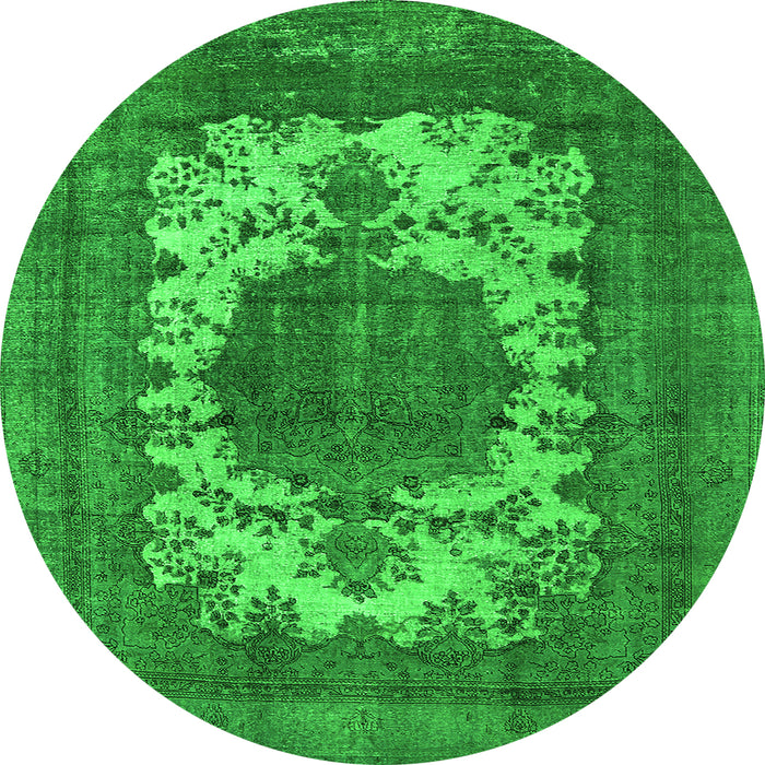 Round Machine Washable Oriental Green Industrial Area Rugs, wshurb541grn