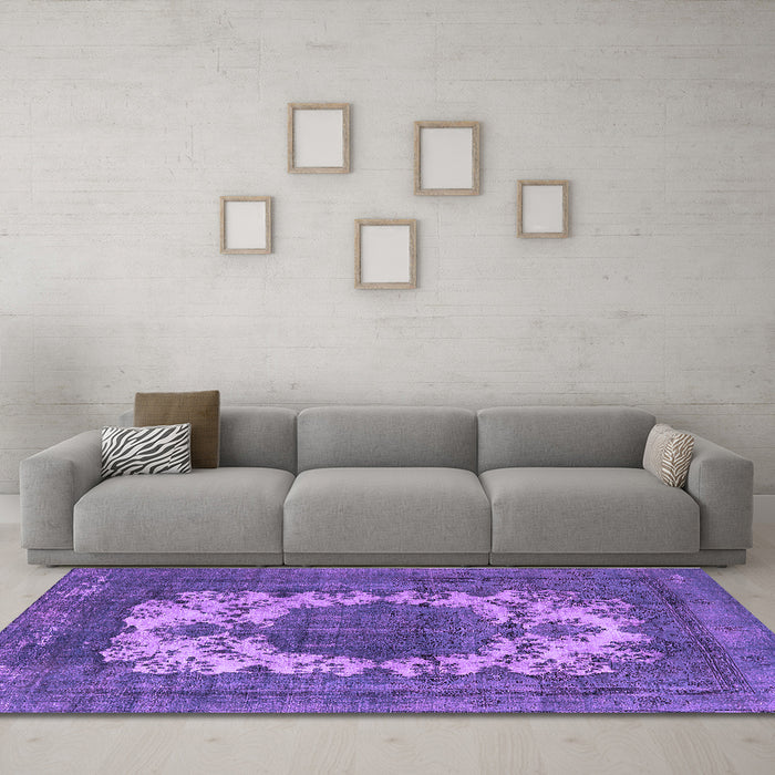 Machine Washable Oriental Purple Industrial Area Rugs in a Living Room, wshurb541pur