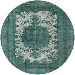 Round Mid-Century Modern Cadet Blue Green Oriental Rug, urb541