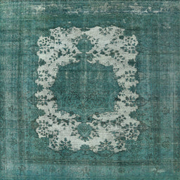 Square Mid-Century Modern Cadet Blue Green Oriental Rug, urb541