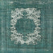 Square Mid-Century Modern Cadet Blue Green Oriental Rug, urb541