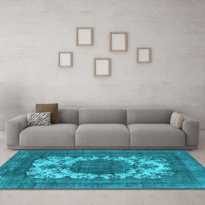 Machine Washable Oriental Light Blue Industrial Rug in a Living Room, wshurb541lblu
