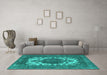 Machine Washable Oriental Turquoise Industrial Area Rugs in a Living Room,, wshurb541turq