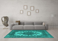 Machine Washable Oriental Turquoise Industrial Rug, wshurb541turq