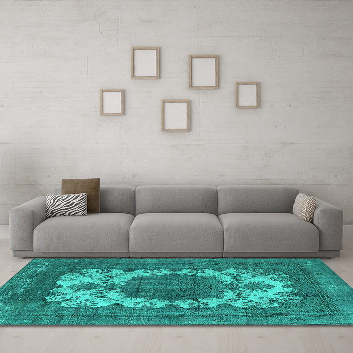 Machine Washable Oriental Turquoise Industrial Area Rugs in a Living Room,, wshurb541turq