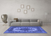 Machine Washable Oriental Blue Industrial Rug, wshurb541blu