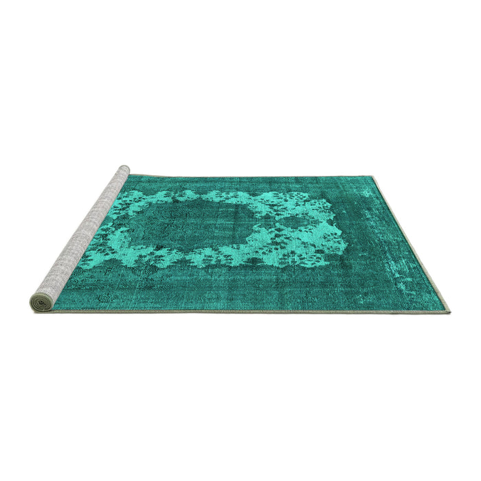 Sideview of Machine Washable Oriental Turquoise Industrial Area Rugs, wshurb541turq