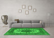 Machine Washable Oriental Green Industrial Area Rugs in a Living Room,, wshurb541grn