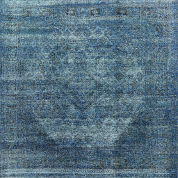Square Mid-Century Modern Koi Blue Persian Rug, urb542