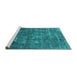 Sideview of Machine Washable Persian Turquoise Bohemian Area Rugs, wshurb542turq