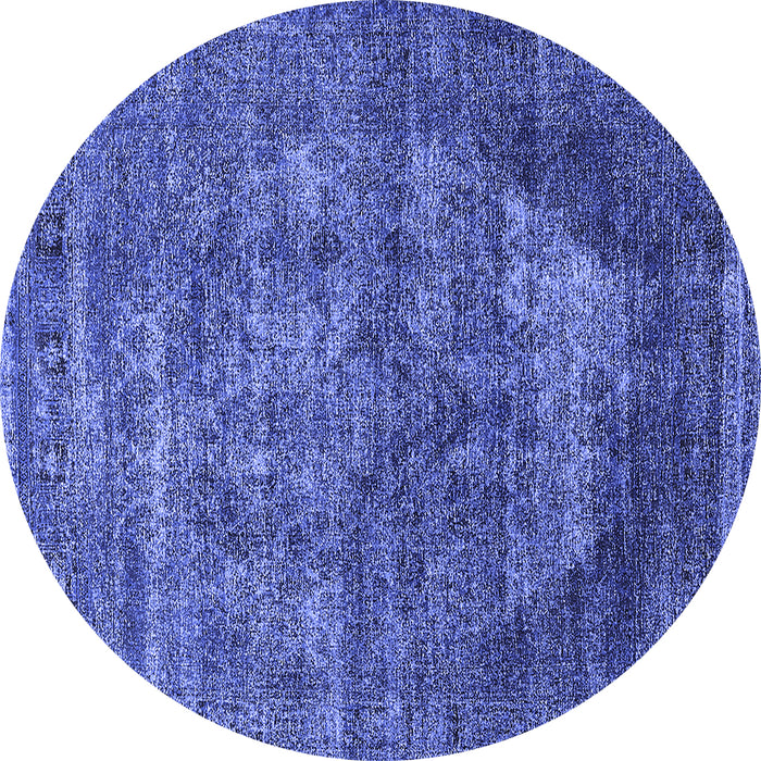 Round Machine Washable Persian Blue Bohemian Rug, wshurb542blu