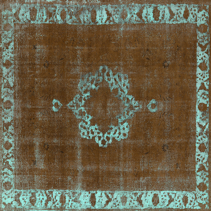 Square Machine Washable Oriental Turquoise Industrial Area Rugs, wshurb543turq