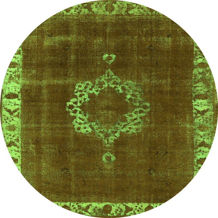 Round Machine Washable Oriental Green Industrial Area Rugs, wshurb543grn