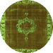 Round Machine Washable Oriental Green Industrial Area Rugs, wshurb543grn