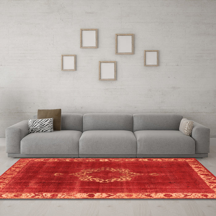 Machine Washable Oriental Orange Industrial Area Rugs in a Living Room, wshurb543org