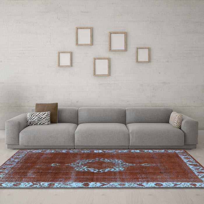 Machine Washable Oriental Light Blue Industrial Rug in a Living Room, wshurb543lblu