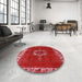 Round Mid-Century Modern Red Oriental Rug in a Office, urb543