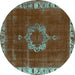 Round Machine Washable Oriental Turquoise Industrial Area Rugs, wshurb543turq