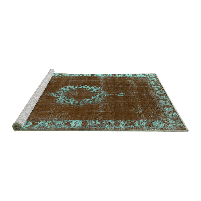 Sideview of Machine Washable Oriental Turquoise Industrial Area Rugs, wshurb543turq