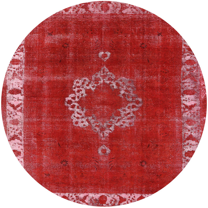 Round Mid-Century Modern Red Oriental Rug, urb543