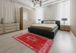 Mid-Century Modern Red Oriental Rug in a Bedroom, urb543