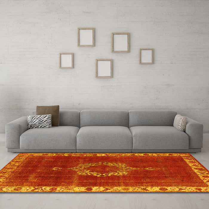 Machine Washable Oriental Yellow Industrial Rug in a Living Room, wshurb543yw