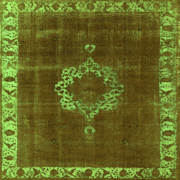 Square Machine Washable Oriental Green Industrial Area Rugs, wshurb543grn