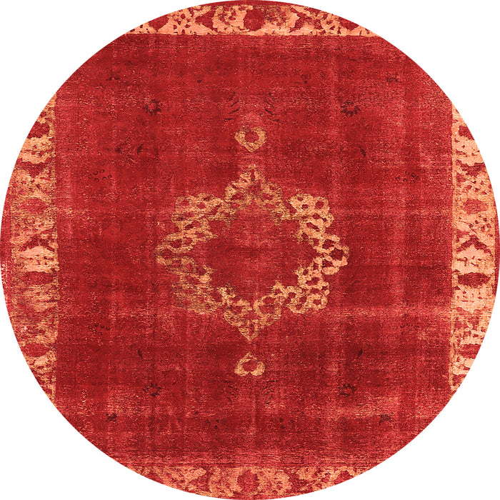 Round Machine Washable Oriental Orange Industrial Area Rugs, wshurb543org