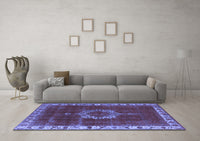 Machine Washable Oriental Blue Industrial Rug, wshurb543blu