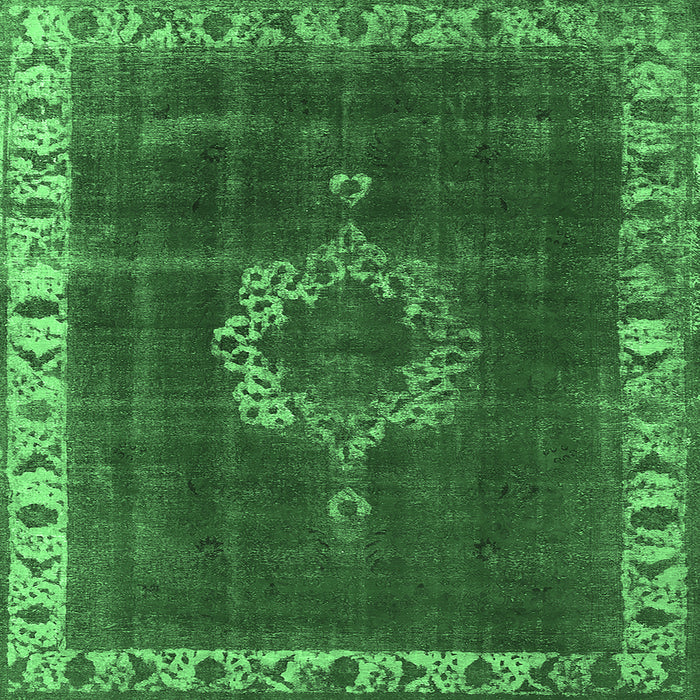 Square Machine Washable Oriental Emerald Green Industrial Area Rugs, wshurb543emgrn